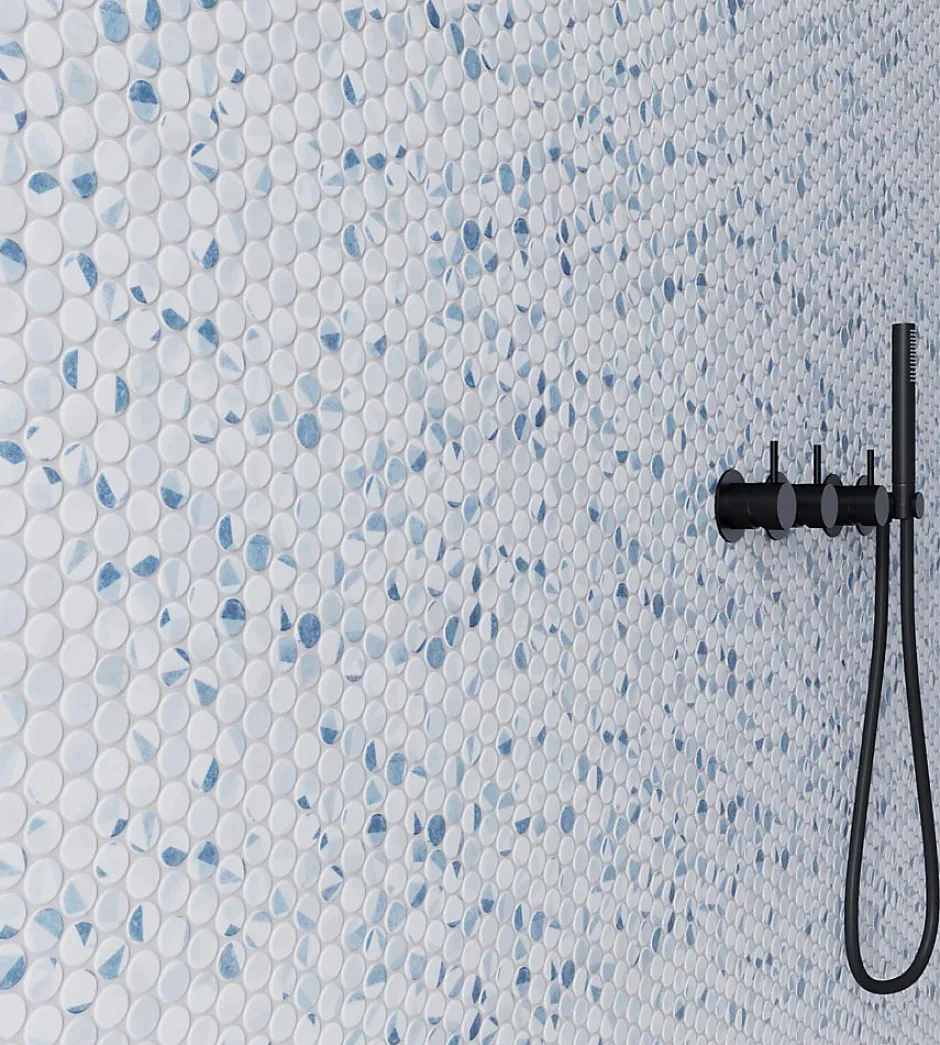 Carrelage Signature Mosaique de verre recycle Ronde Blanc Bleu Geo - vendu par plaque de 29,7X30,5 cm-