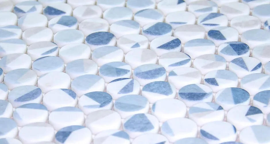 Carrelage Signature Mosaique de verre recycle Ronde Blanc Bleu Geo - vendu par plaque de 29,7X30,5 cm-