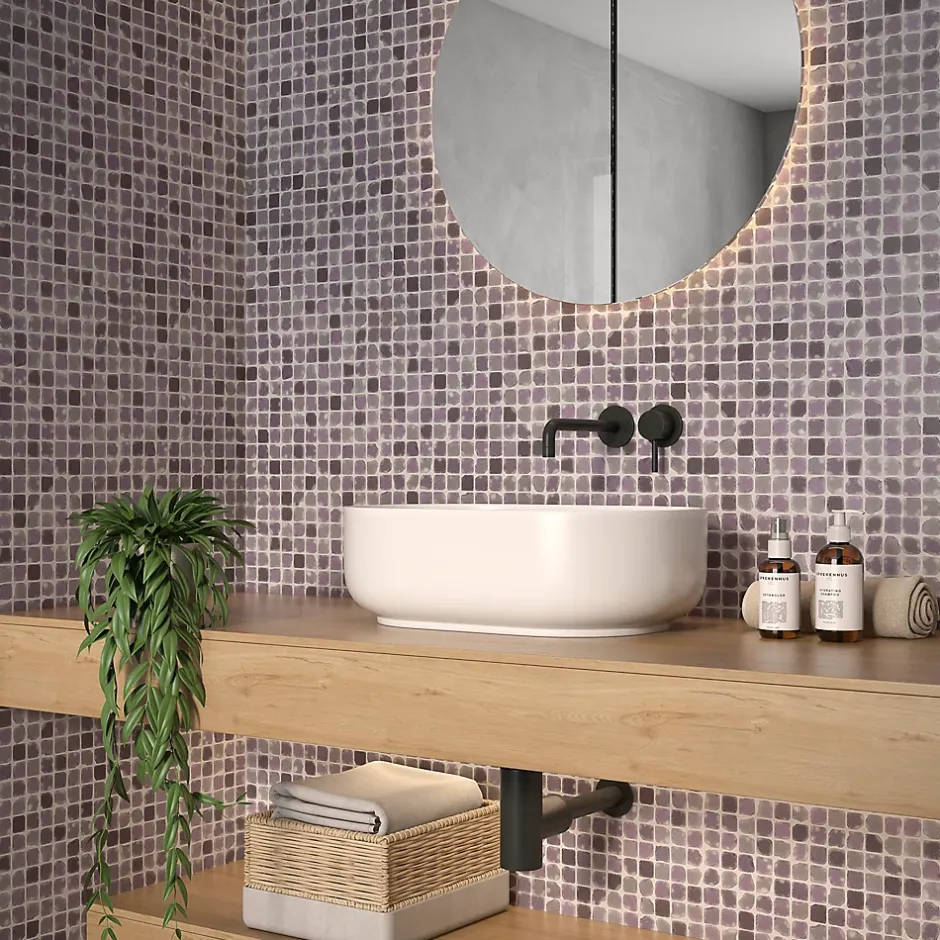 Mosaique de Verre Vieilli 2.5X2.5 Cm Mix Pourpre Format - vendu par plaque de 30X30 cm --Carrelage Signature