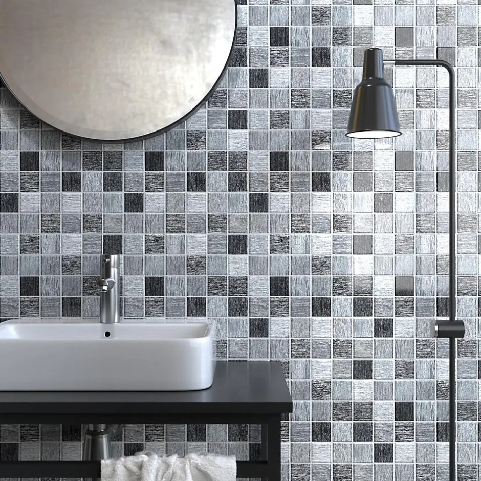 Carrelage Signature Mosaique de Verre 4.8X4.8 Gris - vendu par plaque de 30X30 cm -