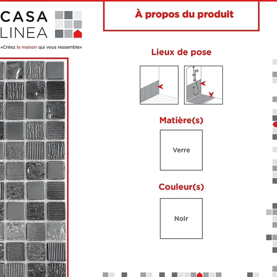 MOSAIQUE GLOSSY NOIR 1 PLAQUE 30,5 x 30,5 CM CASA LINEA-Casa Linéa New