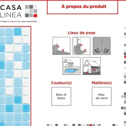 Casa Linéa MOSAIQUE MELANGE ADOUCI BLANC BLEU TRAME PAPIER 1 PLAQUE 32,7 x 32,7 CM CASA LINEA