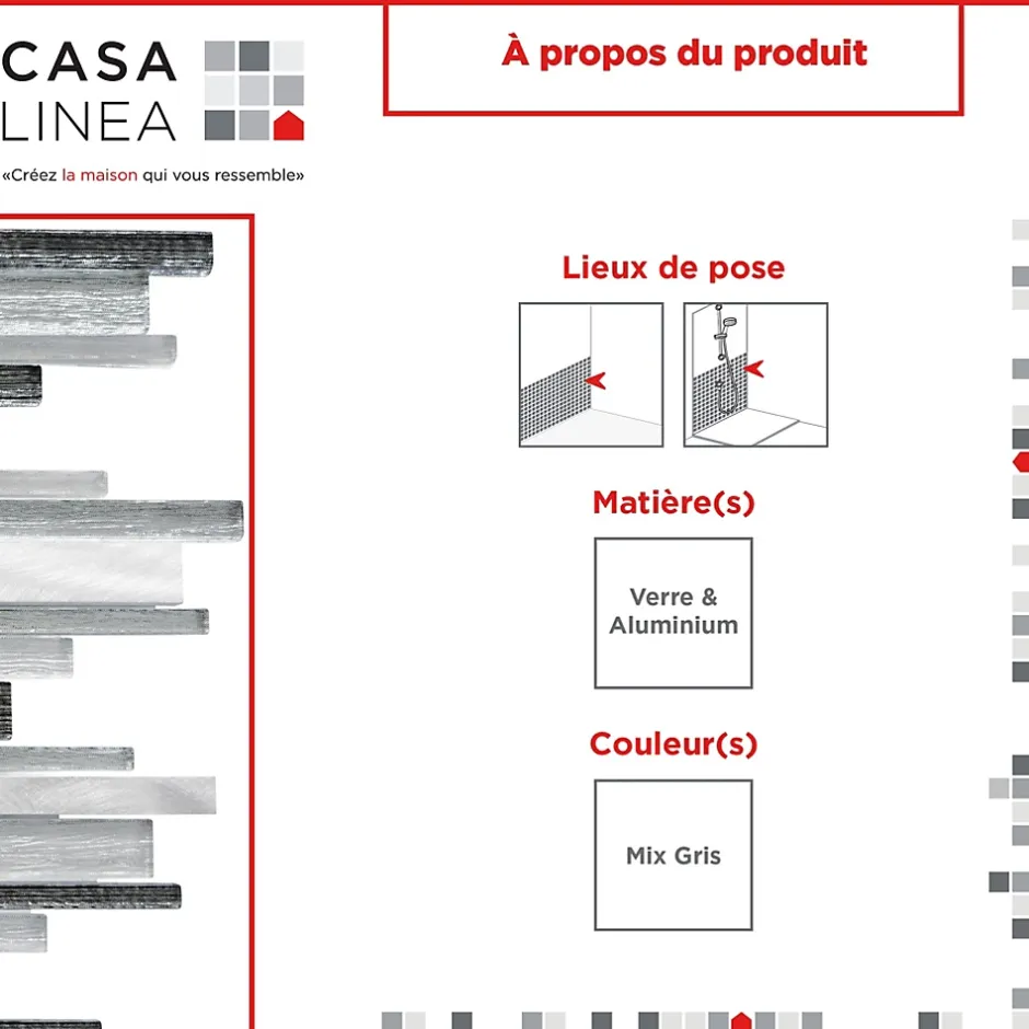 Casa Linéa MOSAIQUE MF TUBE MIX GRIS ALU 1 PLAQUE 30 x 30 CM CASA LINEA