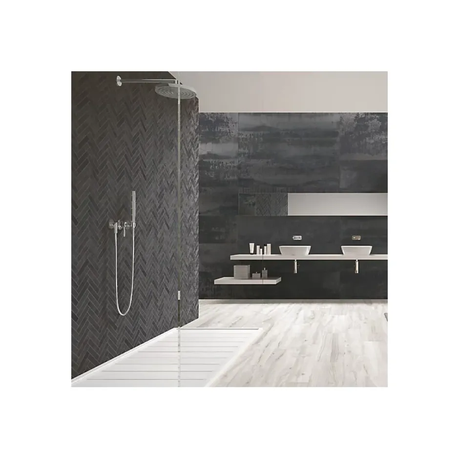 Mosaique sol / mur chevron effet métalanthracite 28,1x28,1cm IONIC MAGNETIC STEEL-Aelle Carrelage Sale