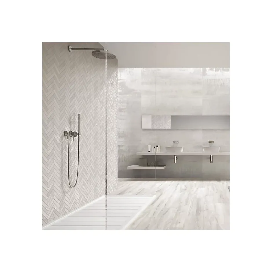 Aelle Carrelage Mosaique sol / mur effet métal chevron blanc 28,1x28,1 cm IONIC MAGNETIC WHITE