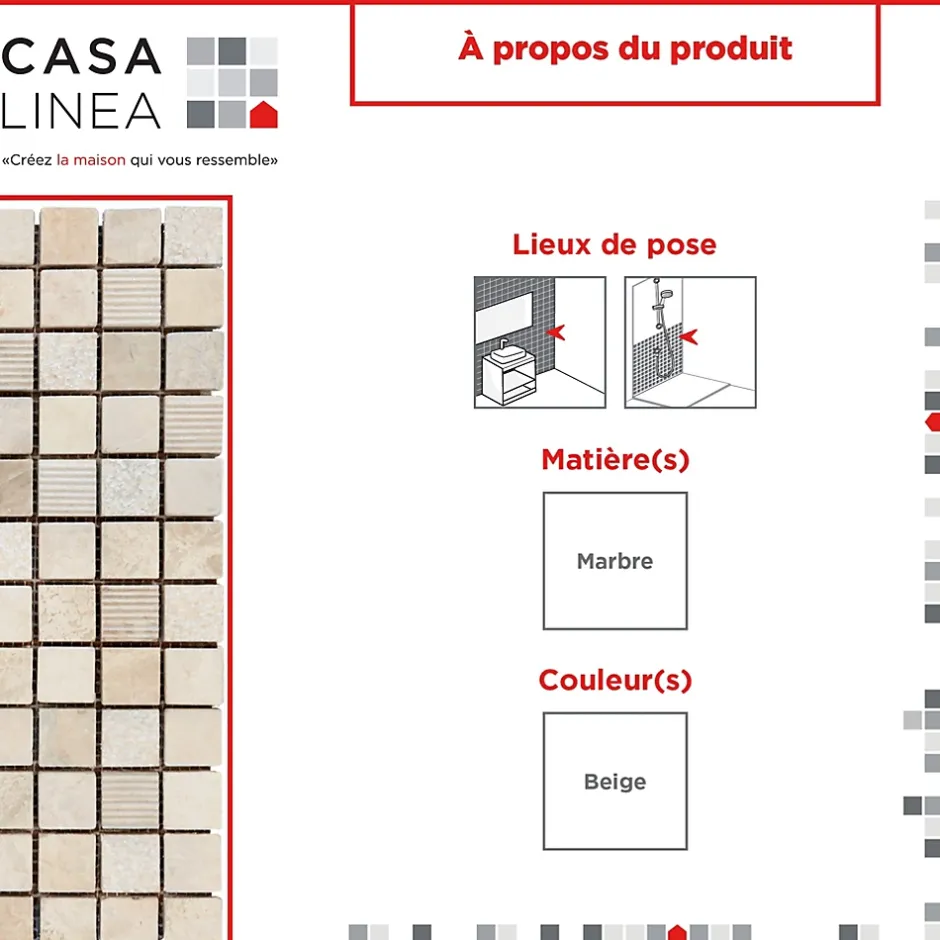 MOSAIQUE SURFACE IVOIRE 1 PLAQUE 30,5 x 30,5 CM CASA LINEA-Casa Linéa Sale