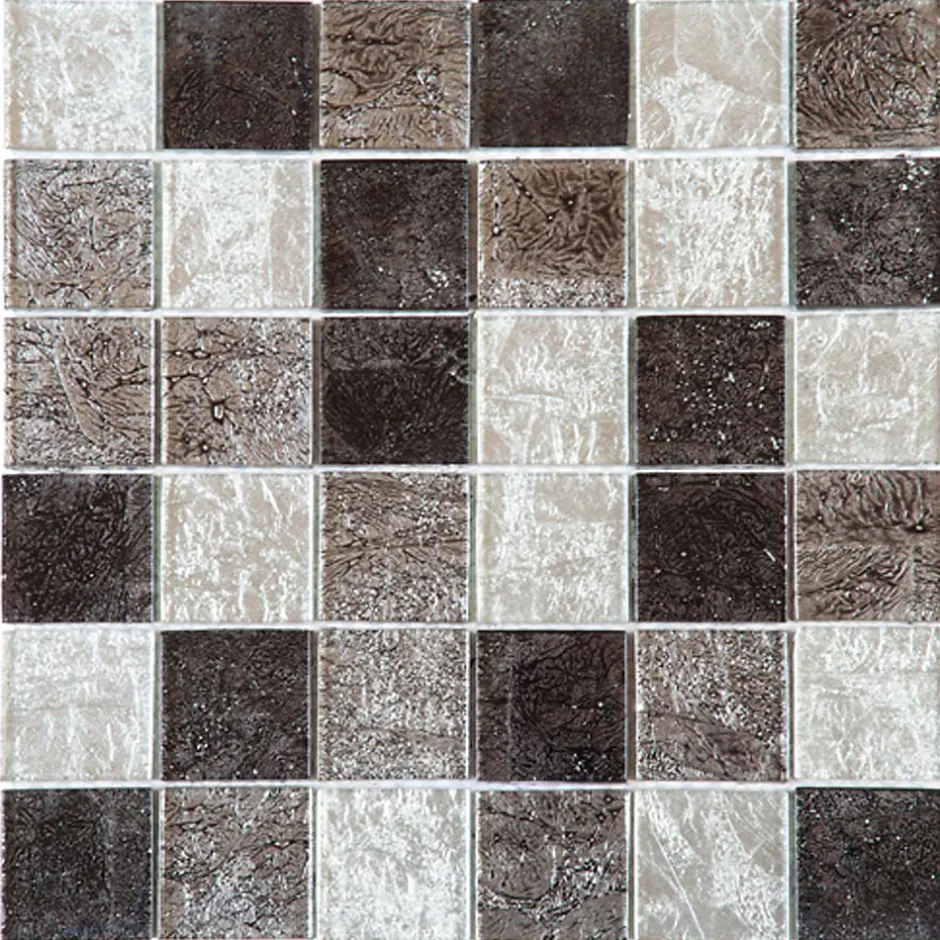Carrelage Signature Mosaqiue de verre Froisse Noir Gris Argent 4.8 X 4.8 Cm - vendu par plaque de 30 X 30 Cm -