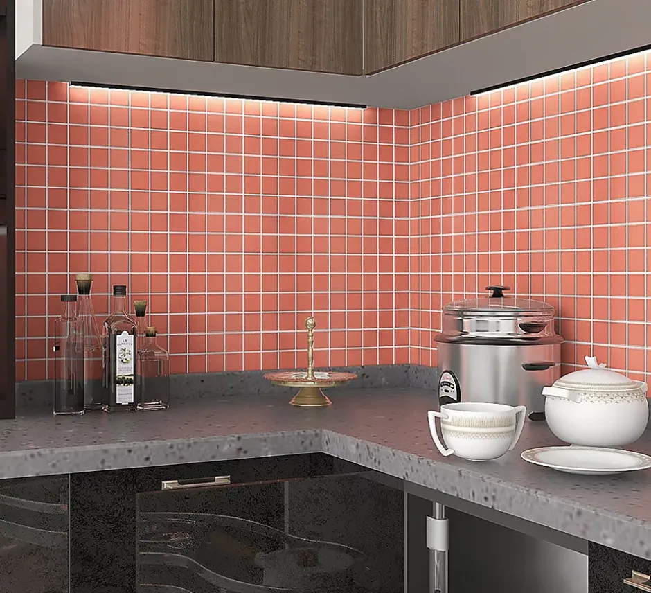 GoodHome Mosaïque céramique Elko rouge L. 30,3 x l. 30,3 cm