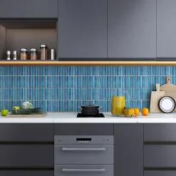 GoodHome Mosaïque céramique Luisa bleu L. 29,8 x l. 29,5 cm