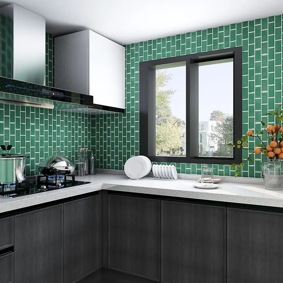 Mosaïque céramique Trentiemax vert L. 29,3 x l. 28,8 cm-GoodHome New