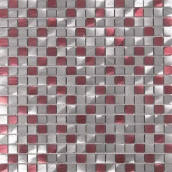 Carrelage Signature Mosaïque d'aluminium Brosse Mix Gris/Rouge - 1.5X1.5 cm - vendu par plaque de 30 X 30 cm -