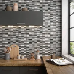 Mosaïque d'aluminium brosse et verre Mix Gris Barrettes 2X7.3 cm - vendu par plaque de 30.3 X29.7 cm --Carrelage Signature Clearance