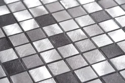 Mosaïque d'aluminium Brosse Mix Gris - 1.5X1.5 cm - vendu par plaque de 30 X 30 cm --Carrelage Signature Hot