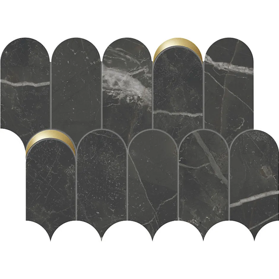 Mosaïque décor orné d'inserts en or aspect marbre noir 41,02X30,3 cm - SCULTOREA Dark diamond tessere arco oro reflex J591 --Eiffel art construction New