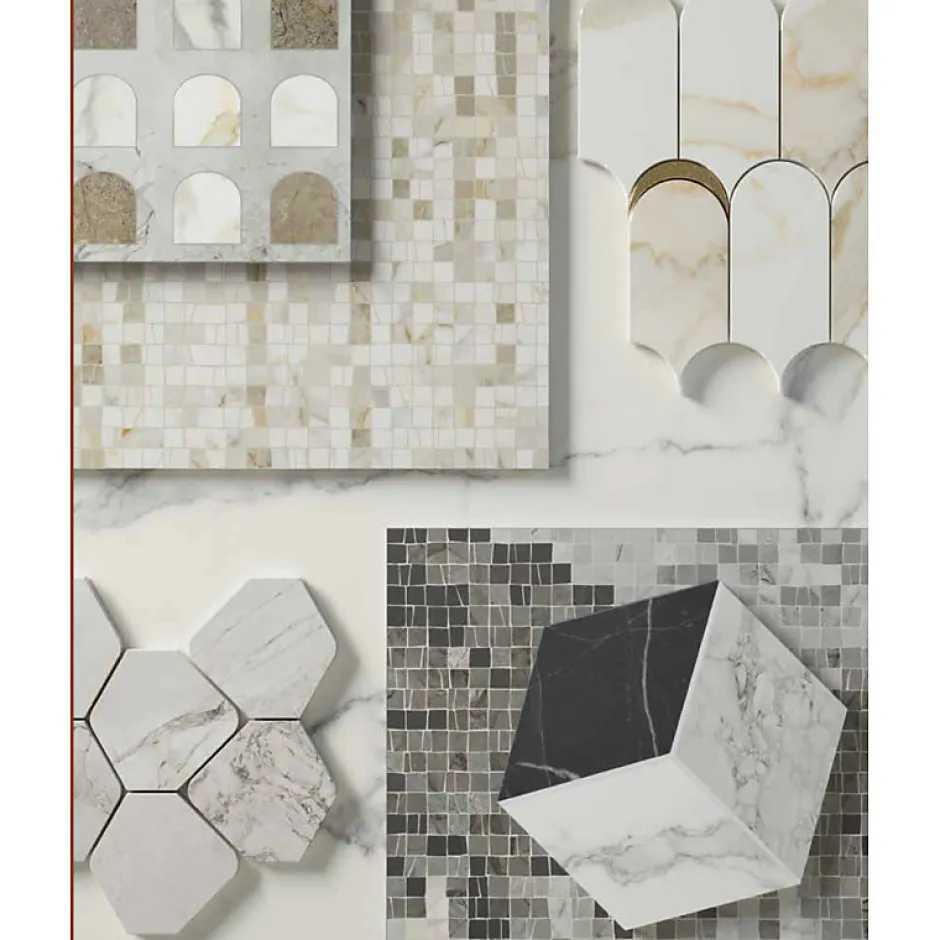 Mosaïque décor orné d'inserts en or aspect marbre noir 41,02X30,3 cm - SCULTOREA Dark diamond tessere arco oro reflex J591 --Eiffel art construction New