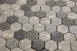 Ilcom Mosaïque de verre pressé antidérapant R11 sur maille pour salle de bain ou cuisine 52 cm x 34 cm - Hexa olden mat (0,166m²)