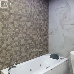 Ilcom Mosaïque de verre pressé antidérapant R11 sur maille pour salle de bain ou cuisine 41 cm x 26 cm - Hexa air slate (0,09m²)