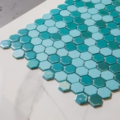 Ilcom Mosaïque de verre pressé antidérapant sur maille pour salle de bain ou cuisine 52 cm x 34 cm - Hexa artistic (0,166m²)