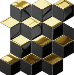 Ilcom Mosaïque de verre sur maille pour salle de bain ou cuisine Black mirror - 26.5cm x 30.5cm