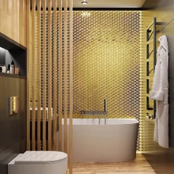 Ilcom Mosaïque de verre sur maille pour salle de bain ou cuisine 26,3 x 30,3 cm - GOLDEN TOTEM