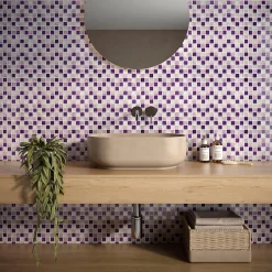 Mosaïque de verre 2.3X2.3 cm Blanc et Violet + Pierre Rose - vendu par plaque de 30X30 cm-Carrelage Signature Outlet