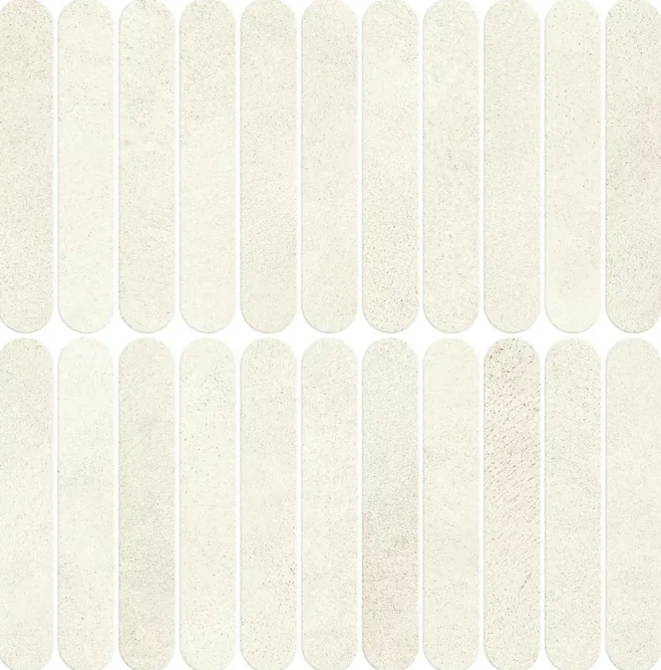 Ro'Ma Carrelage Mosaïque effet Béton Blanc Sable 18,8x3,2 cm Lungo 37,8x37x0,9 cm Mat Stavira - Mur intérieur (vendu par carton de 0,83916 m²) - R