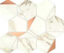 Ro'Ma Carrelage Mosaïque effet Marbre Blanc Calacatta Supreme Hexa 29x25,1x0,85 cm Brillant Faventa - Mur intérieur (vendu par carton de 0,4367 m²