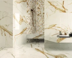 Ro'Ma Carrelage Mosaïque effet Marbre Blanc Calacatta Supreme Hexa 29x25,1x0,85 cm Brillant Faventa - Mur intérieur (vendu par carton de 0,4367 m²