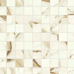 Ro'Ma Carrelage Mosaïque effet Marbre Blanc Calacatta Supreme 3,1x3,1 cm Quadra 30x30x0,9 cm Mat Faventa - Sol et mur intérieur (vendu par carton