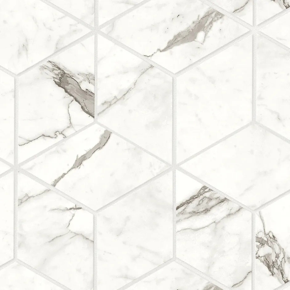 Mosaïque effet Marbre Blanc Calacatta Majestic Hexa Cube 35x30x0,9 cm Brillant Faventa - Mur intérieur (vendu par carton de 0,42 m-Ro'Ma Carrelage Hot