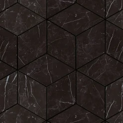 Ro'Ma Carrelage Mosaïque effet Marbre Noir Marquina Hexa Cube 35x30x0,95 cm Brillant Marvillo - Mur intérieur (vendu par carton de 0,42 m²) - RO'M