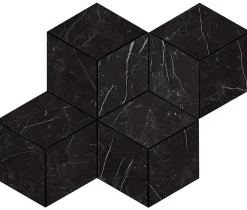 Ro'Ma Carrelage Mosaïque effet Marbre Noir Marquina Hexa Cube 35x30x0,95 cm Brillant Marvillo - Mur intérieur (vendu par carton de 0,42 m²) - RO'M