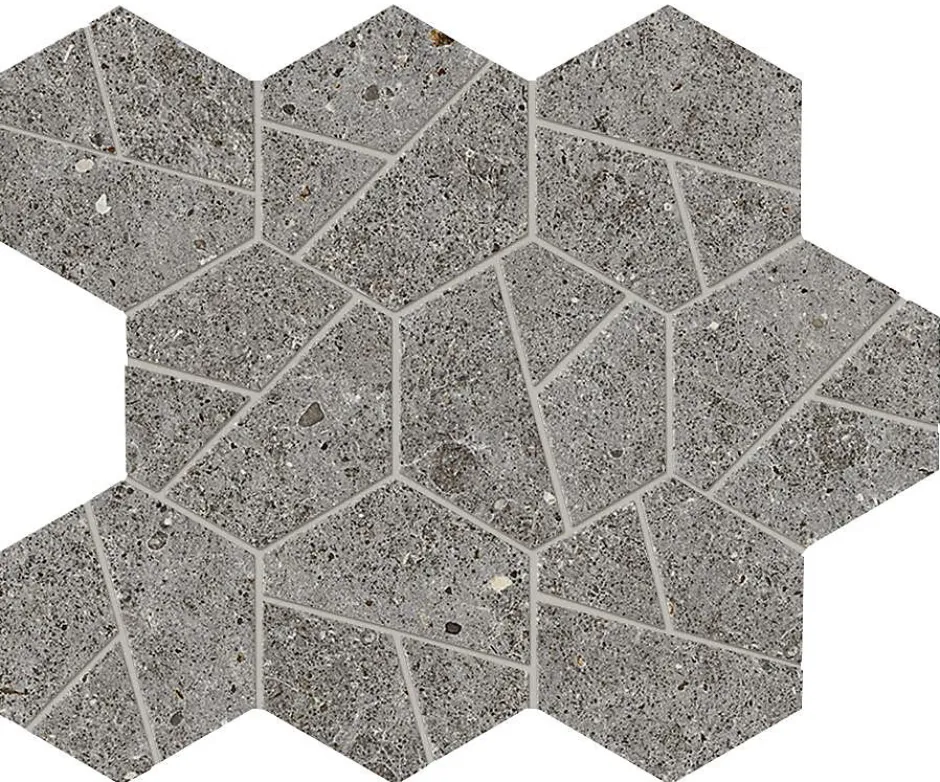 Mosaïque effet Pierre Calcaire Gris Fumé Hexa 28,5x25x0,9 cm Mat Domella - Sol et mur intérieur (vendu par carton de 0,428 m²) - R-Ro'Ma Carrelage Best
