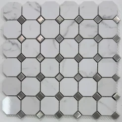 Mosaïque en céramique Blanc et Métal - 30,5X30,5X0,8 CM-Albedo Pierre