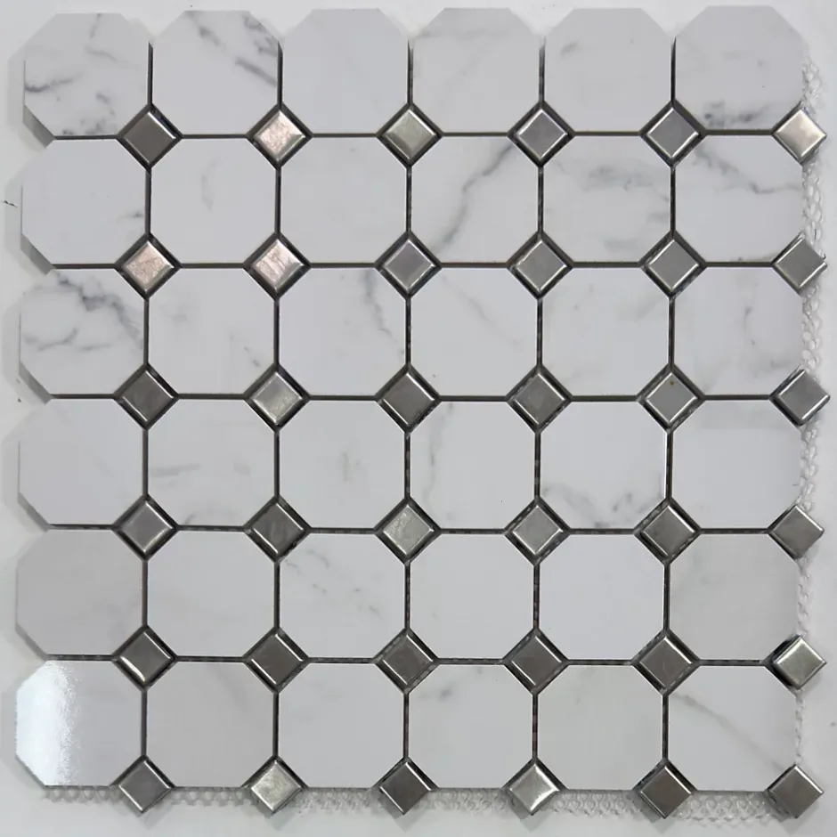 Mosaïque en céramique Blanc et Métal - 30,5X30,5X0,8 CM-Albedo Pierre