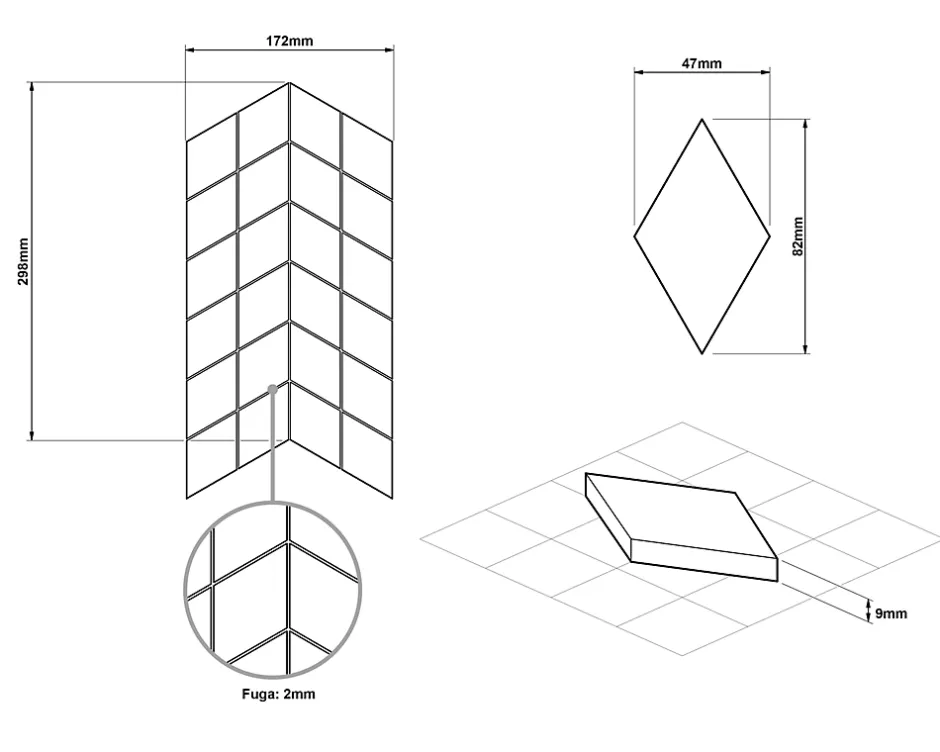 Mosaïque en gres sur maille pour salle de bain ou cuisine 17.2 cm x 29.8 cm - Mini diamond romb-Ilcom New