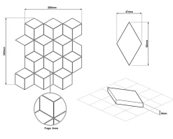 Mosaïque en gres sur maille pour salle de bain ou cuisine 26.5 cm x 30.5 cm - White diamod romb-Ilcom Online