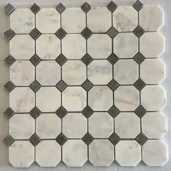 Mosaïque en Marbre Blanc & Noir Polie - Octogone-Albedo Pierre Sale