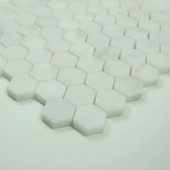Albedo Pierre Mosaïque en Marbre Blanc - Hexagone - Aiguisé 3,2x3,2x1 CM