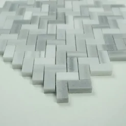 Albedo Pierre Mosaïque en Marbre Blanc Marmara Poli - Chevrons