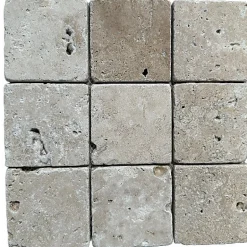 Mosaïque en Travertin Blanc ivoire vieilli - 10X10X1 CM- 2ième choix-Albedo Pierre Sale