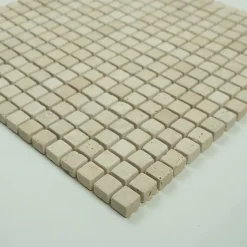 Albedo Pierre Mosaïque en Travertin Blanc Ivoire Vieilli - 1,5X1,5X1 CM