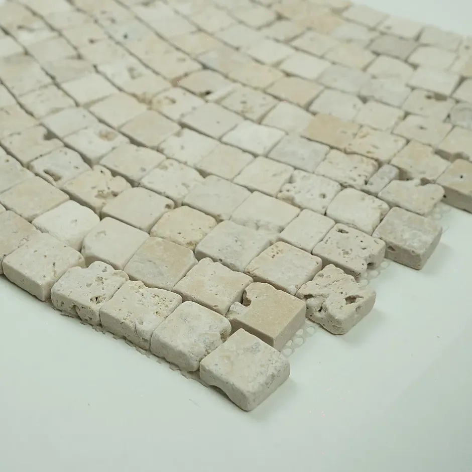 Mosaïque en travertin ivoire vieilli - Vague-Albedo Pierre Sale
