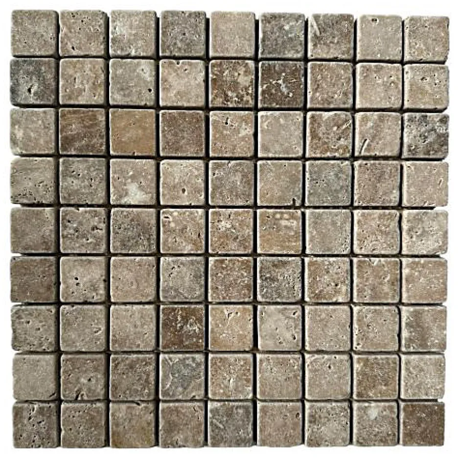 Mosaïque en Travertin Noçe vieilli. 3,2x3,2x1cm-Albedo Pierre Discount