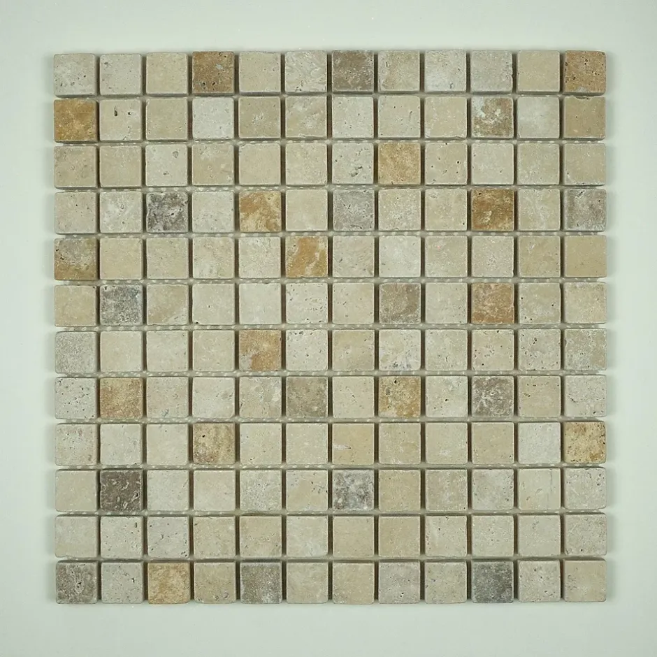 Albedo Pierre Mosaïque en Travertin Vieilli - Mix 3 couleurs - 2,3X2,3X1 CM