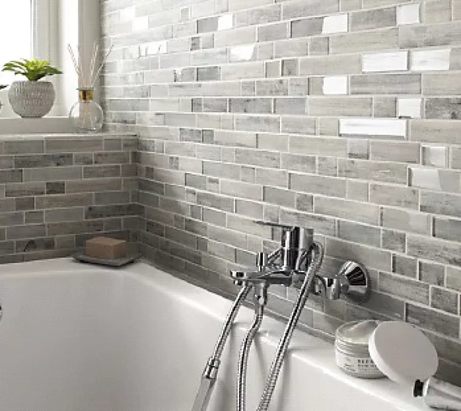 Casa Linea Mosaïque en verre gris Bois Brillant 34 x 29,5 cm