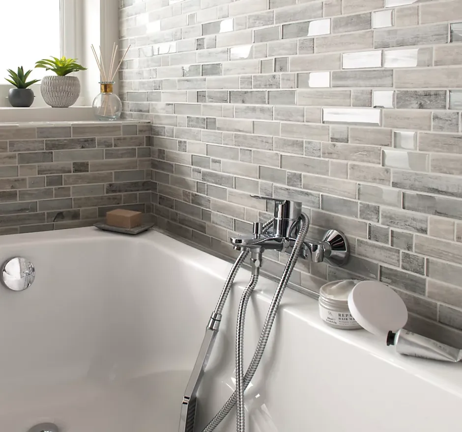 Casa Linea Mosaïque en verre gris Bois Brillant 34 x 29,5 cm