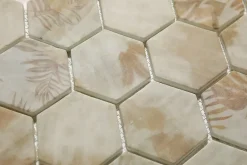 Ilcom Mosaïque en verre pressé sur filet pour salle de bain et cuisine 43.5cm x 32cm - Botanic Beige Garden Matt