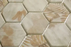 Ilcom Mosaïque en verre pressé sur filet pour salle de bain et cuisine 43.5cm x 32cm - Botanic Beige Garden Matt