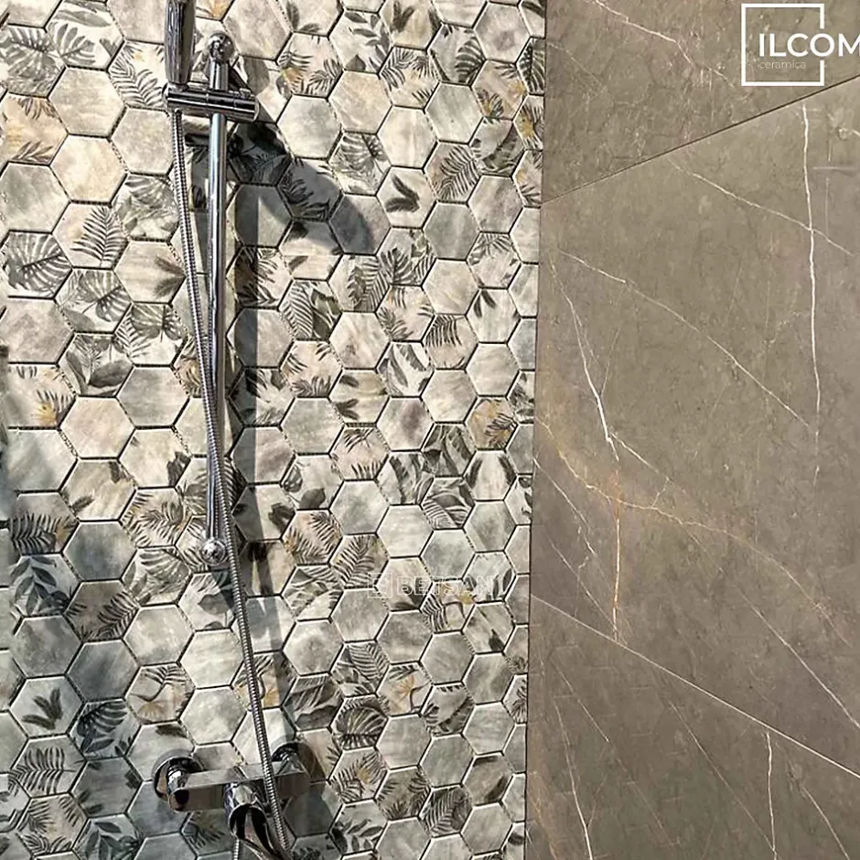 Ilcom Mosaïque en verre pressé sur filet pour salle de bain et cuisine 43.5cm x 32cm - Botanic Green Garden Matt